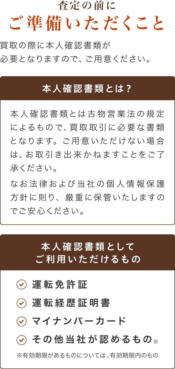 査定の前にご準備いただくこと
