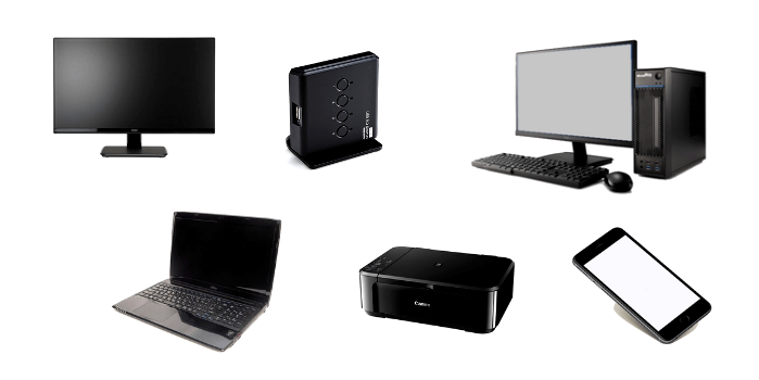 PC本体、モニター、PC本体パーツ(内線)、プリンタ、スキャナー、周辺機器(外付けハード等)、記録メディア、ポータブルデバイス、その他PC関連機器