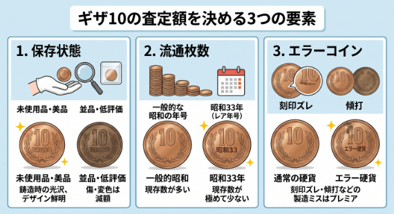 ギザ10の価値を大きく左右する3つの要素
