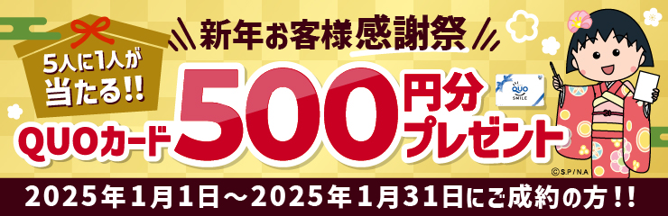 買取金額が一度に1,000円以上のご成約をいただいた方の中から、抽選で5人に1人の方に後日QUOカード500円分を進呈